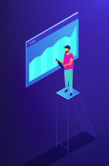 Image showing Isometric SEO and data monitoring illustration.