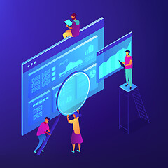 Image showing Isometric SEO marketing and analytics illustration.