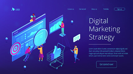 Image showing Isometric digital marketing strategy landing page.