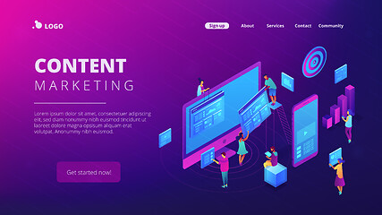 Image showing Isometric content marketing landing page.