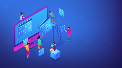 Image showing Isometric SEO analytics specialists illustration.