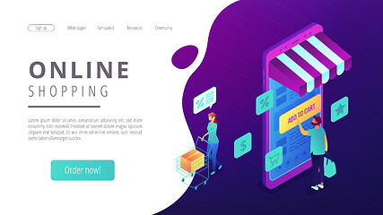 Image showing Isometric online shopping and buying landing page.