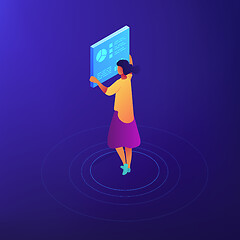 Image showing Female SEO expert isometric illustration.