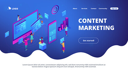 Image showing Isometric content marketing landing page.