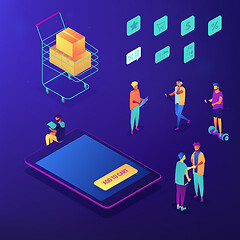 Image showing Mobile shopping and online order isometric set.