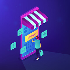 Image showing Isometric mobile shopping illustration.