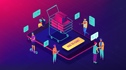 Image showing Isometric mobile shopping and purchase illustration.