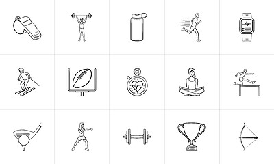 Image showing Sport and competition hand drawn outline doodle icon set.