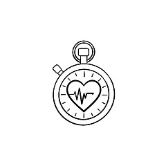 Image showing Stopwatch with heart symbol hand drawn outline doodle icon.