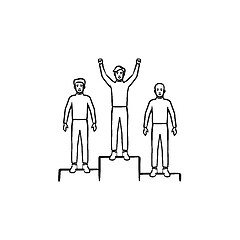 Image showing Winners on the podium hand drawn outline doodle icon.