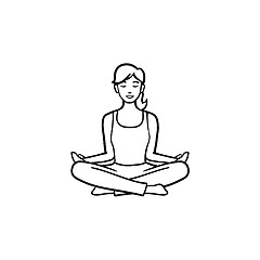 Image showing Yoga lotus pose hand drawn outline doodle icon.