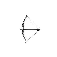 Image showing Bow and arrow hand drawn outline doodle icon.