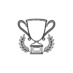 Image showing Trophy cup with laurel wreath hand drawn outline doodle icon.