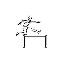 Image showing Sportsman jumping over obstacles hand drawn outline doodle icon.