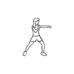 Image showing Female boxer hand drawn outline doodle icon.