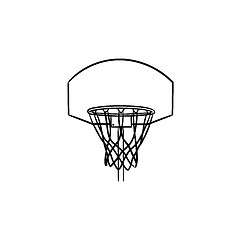 Image showing Basketball hoop and net hand drawn outline doodle icon.