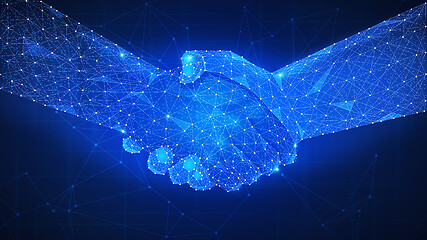 Image showing Two hands handshake polygonal low poly smart contract agreement