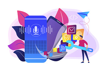 Image showing Smart speaker apps development concept vector illustration.