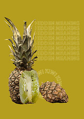 Image showing A paradox. Unusual fruit - pineapple outside anq kiwi inside. Unexpected mix. Hidden meaning concept. Modern design. Contemporary art collage.