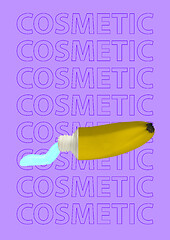 Image showing Natural beauty body care concept. Cosmetic gel or balm flowing from a tube in the form of a banana. Modern design. Contemporary art collage.