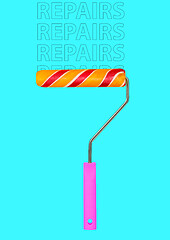 Image showing Repair roller with fruit ice as a head. Renovation concept. Modern design. Contemporary art collage.