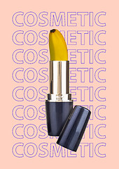Image showing Natural beauty body care concept. Cosmetic lipstick with banana instead of pomade. Modern design. Contemporary art collage.