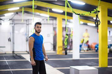 Image showing portrait of young man at cross fitness gym