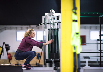 Image showing woman working out  jumping on fit box