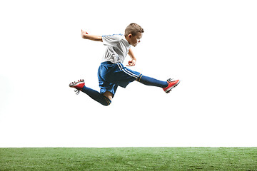 Image showing Professional football soccer player with ball isolated on white background