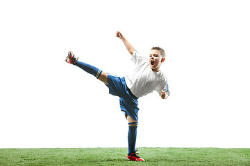 Image showing Young boy isolated on white. football player