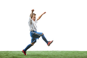 Image showing Young boy isolated on white. football player