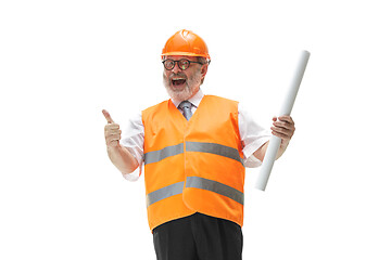 Image showing The builder in orange helmet isolated on white