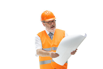 Image showing The builder in orange helmet isolated on white