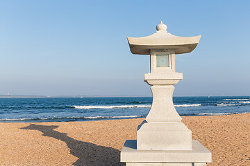 Image showing Stone lantern in the beach