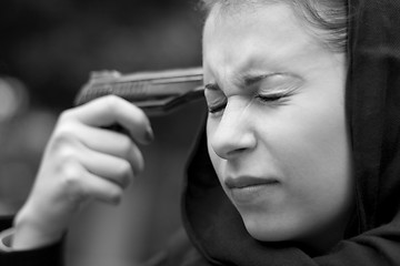 Image showing suicide woman in black