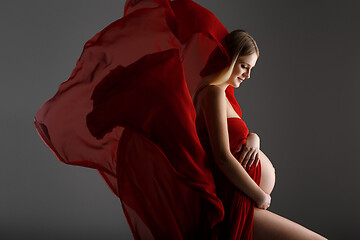 Image showing Pregnant girl in red dress