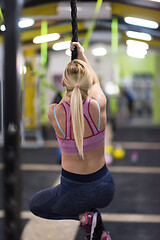 Image showing woman doing rope climbing