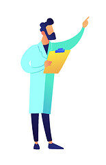 Image showing Scientist with clipboard showing with finger vector illustration.