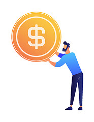 Image showing Businessman holding a huge dollar coin vector illustration.