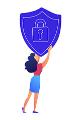 Image showing Female IT specialist holds protection shield with lock vector illustration.