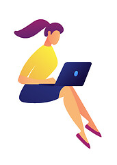 Image showing Female freelance designer working on laptop vector illustration.