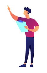 Image showing Businessman pointing with finger and holding clipboard vector illustration.