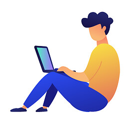 Image showing Freelancer sitting on the floor looking at laptop vector illustration.