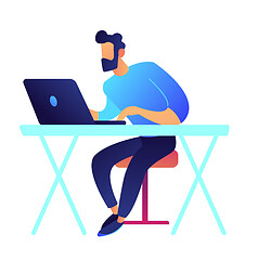 Image showing Gamer with laptop sitting at desk vector illustration.