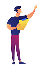 Image showing User at presentation holding clipboard vector illustration.