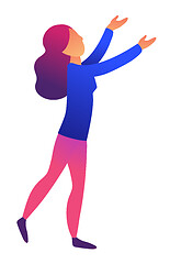 Image showing Business woman demonstrating and showing with both hands vector illustration.