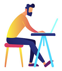 Image showing Male IT specialist working on laptop at desk vector illustration.