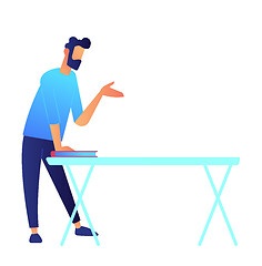 Image showing Manager standing at table and speaking hand vector illustration.