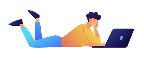 Image showing User lying with laptop vector Illustration.