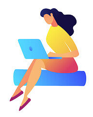 Image showing Pretty female designer with dark hair working on laptop vector illustration.